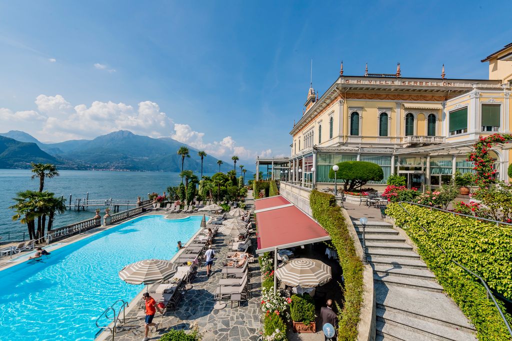 The honey-hued exterior of Grand Hotel Villa Serbelloni on the Bellagio waterfront.