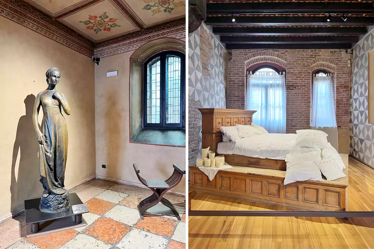 Interior museum displays and historical artifacts at Casa di Giulietta.