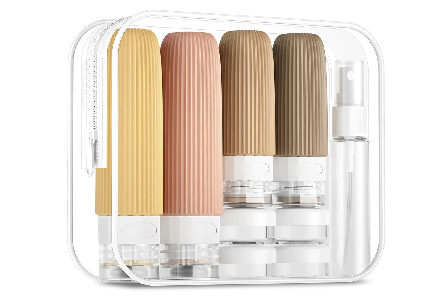 A 16-pack set of TSA approved leak-proof silicone squeezable travel bottles.