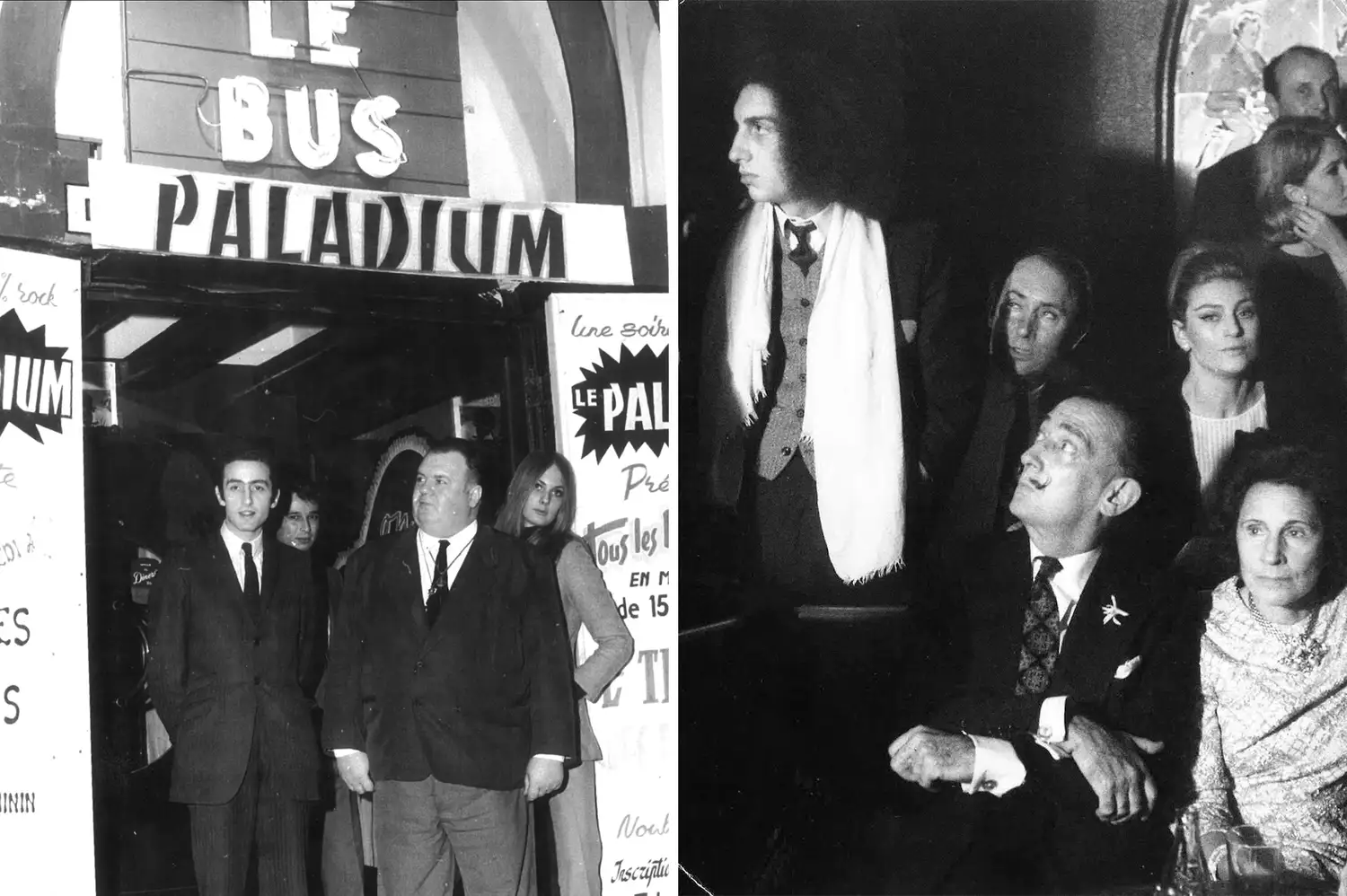 Black and white archival photo of Salvador Dali and Gala at the Bus Palladium.